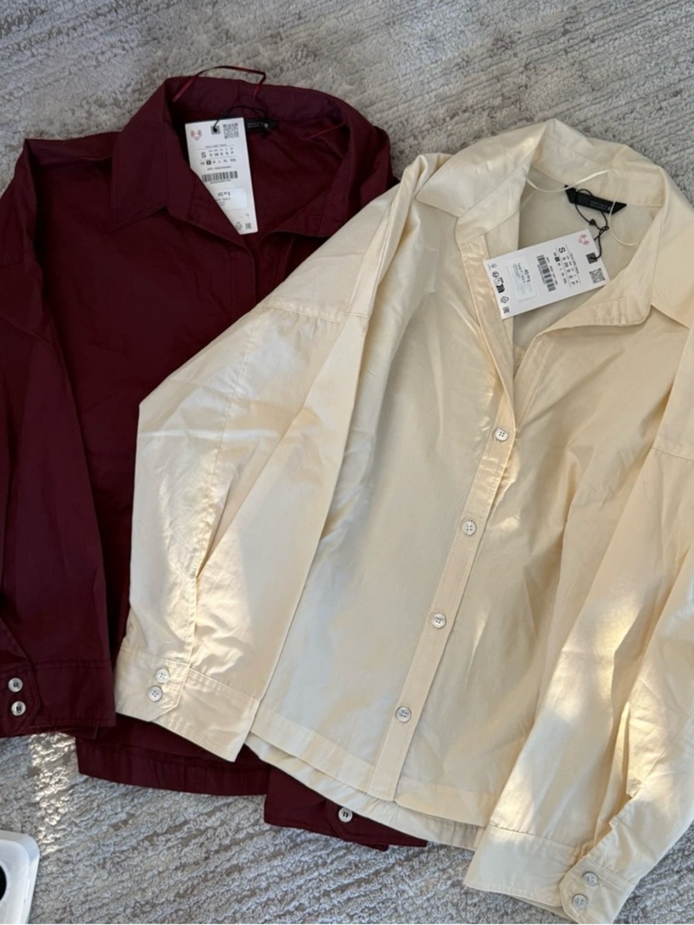 Zara Two-Tone Shirt Jacket in Cream and Burgundy